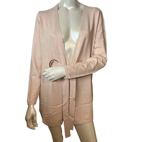 Coco Bleu Oatmeal Heather Long Sleeve Tie Knit Cardigan. - Picture 3 of 10